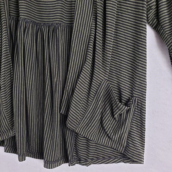Habitat‎ Women's XL Open Front Waterfall Sweater Green Black Stripe Casual Layer - Picture 2 of 7